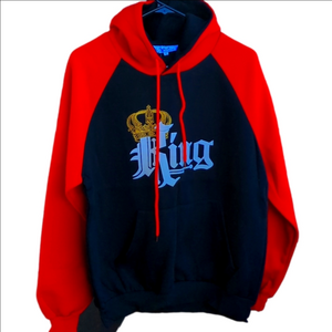 Mens King Crown Graphic Raglan Hoodie Black Red Size Medium Pullover